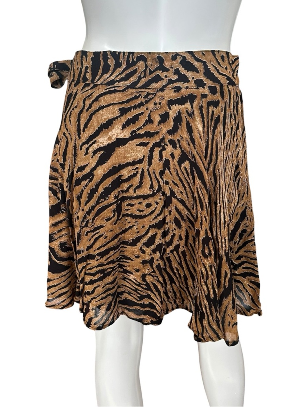 Ganni Georgette Brown & Black Animal Tiger Print Tie Front Mini Skirt EU 42 US L - Picture 5 of 9
